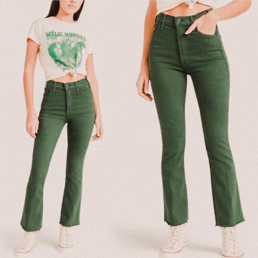 MOTHER The Hustler Ankle Fray in Second Chance Forest Green Denim Jeans